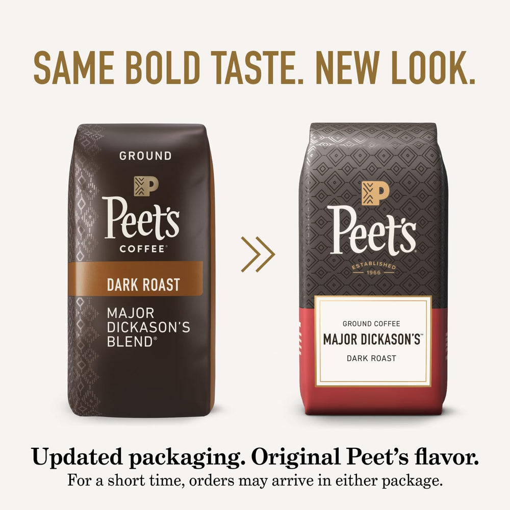 Peet's Major Dickason's Blend visual conveys robust, complex flavor profile.
