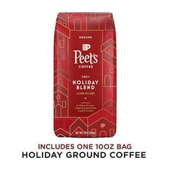 Close-up of Peet's Holiday Blend ground coffee bag for fresh brewing