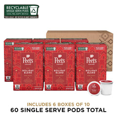 Peet's Holiday Blend K-Cup pods packaging, designed for easy stacking and gifting.