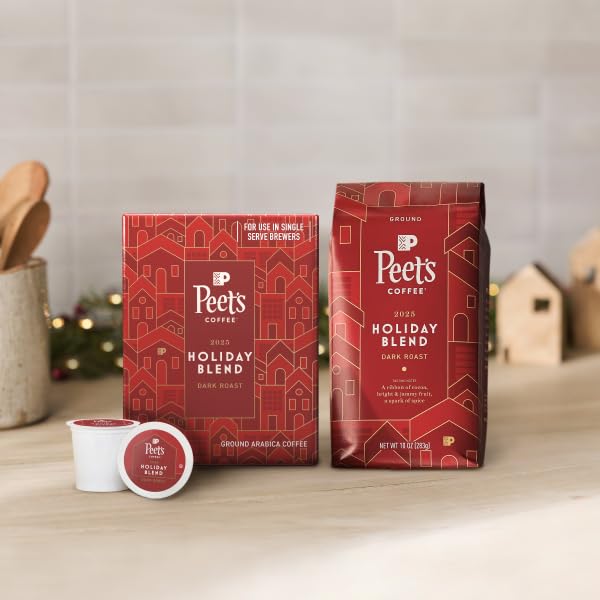 Peet's Holiday Blend K-Cups with festive labeling for seasonal coffee rituals.