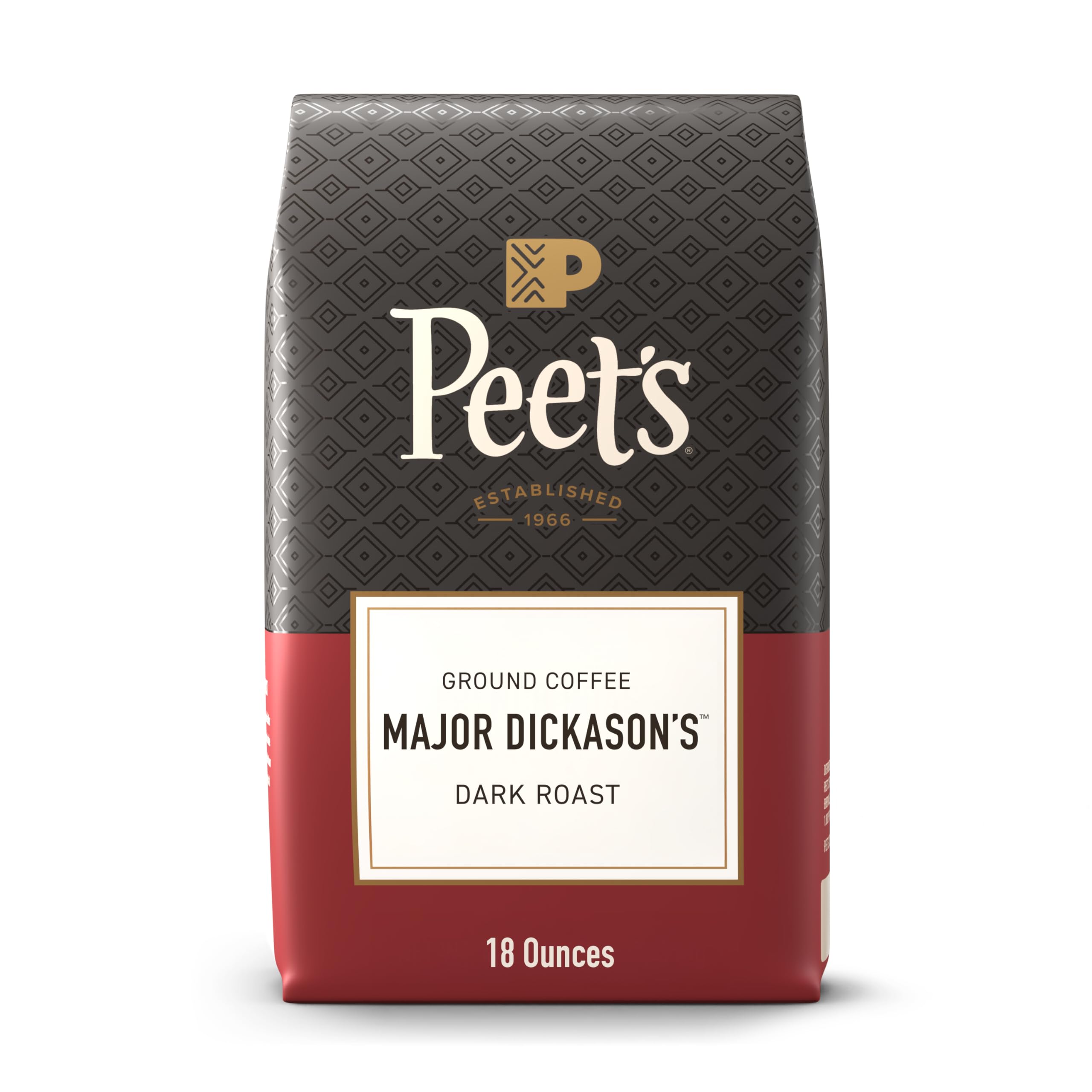 Peet's Major Dickason's Blend bag label signals a bold, balanced daily brew.