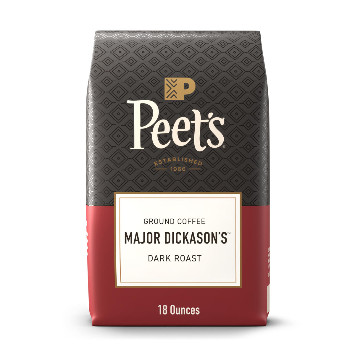Peet's Major Dickason's Blend bag label signals a bold, balanced daily brew.