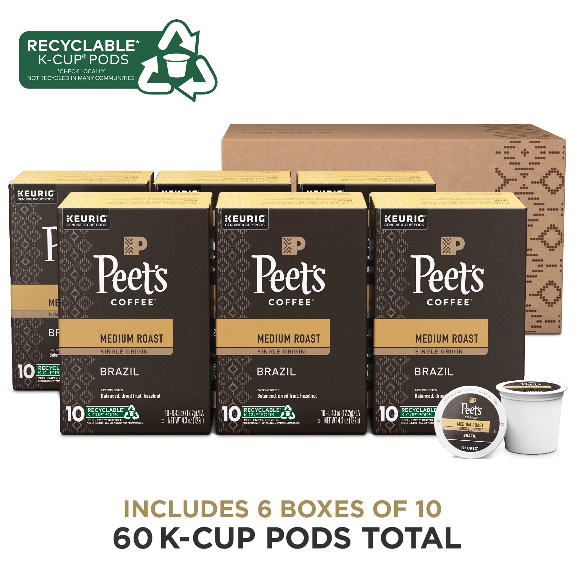 Close-up of Peet's Single Origin Brazil Arabica beans for rich flavor