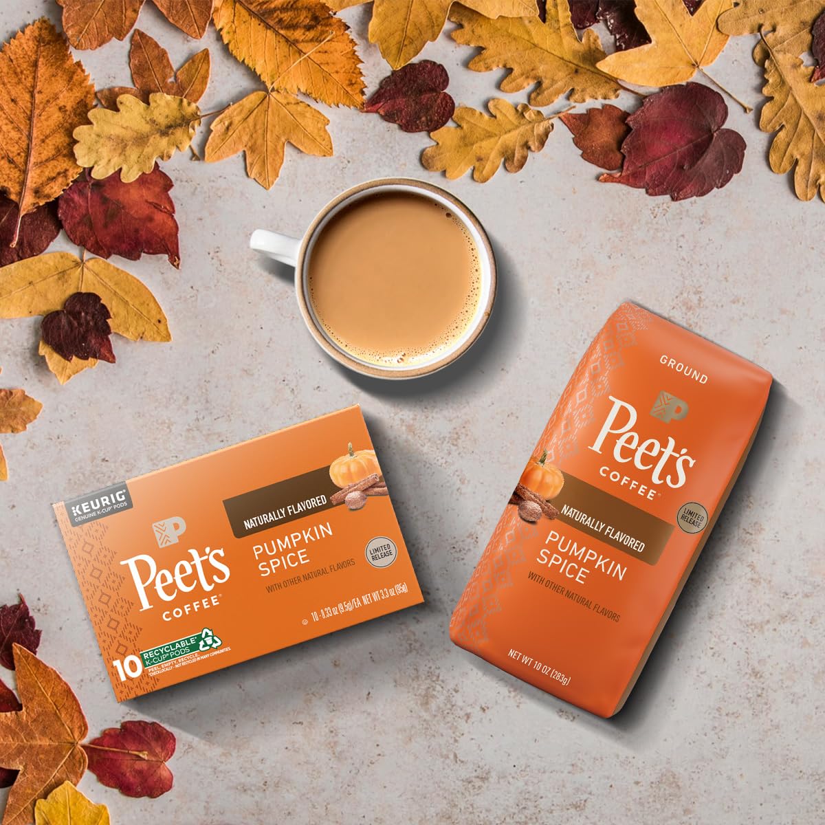Peet's Pumpkin Spice K-Cup pod closeup reveals aromatic spice.