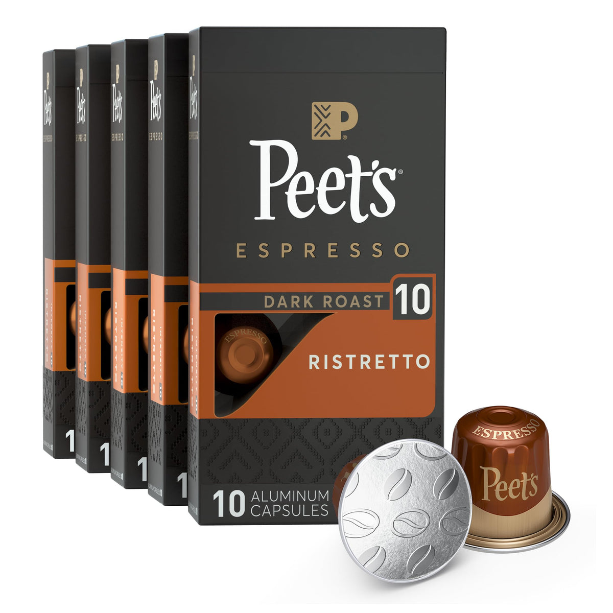 Peet's Coffee Ristretto capsule close-up highlighting rich aroma and intensity