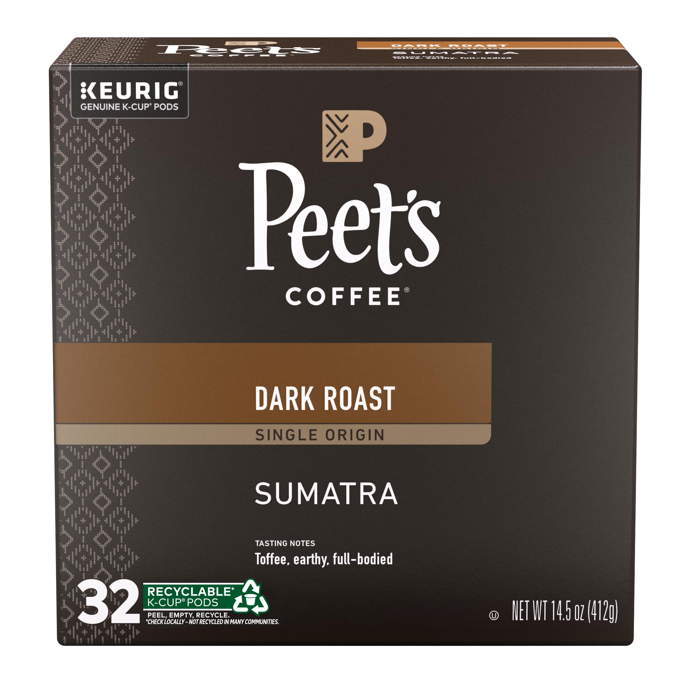 Peet's Coffee Sumatra dark roast box with pods for bold mornings