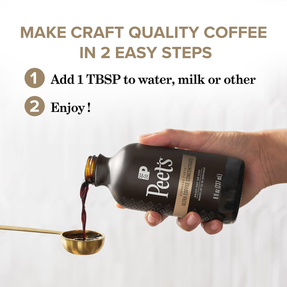 Ice-cold Peet's Ultra Coffee Concentrate serving over ice for cold brew sensation