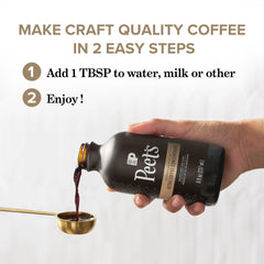 Ice-cold Peet's Ultra Coffee Concentrate serving over ice for cold brew sensation