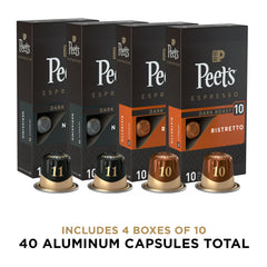 Variety-pack boxes from Peet's Coffee for home espresso sessions