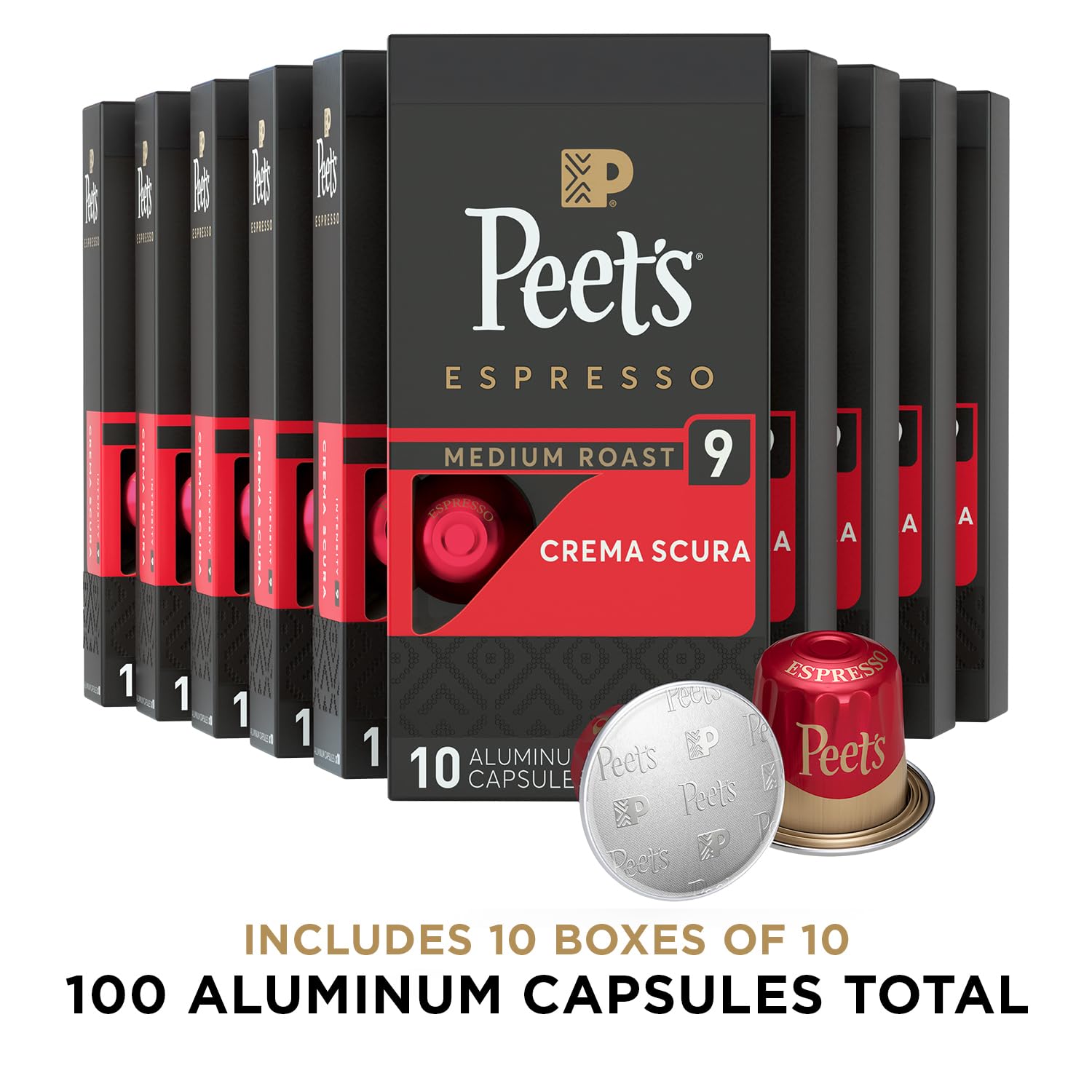 Aluminum Peet's Crema Scura capsules pack for eco-friendly use