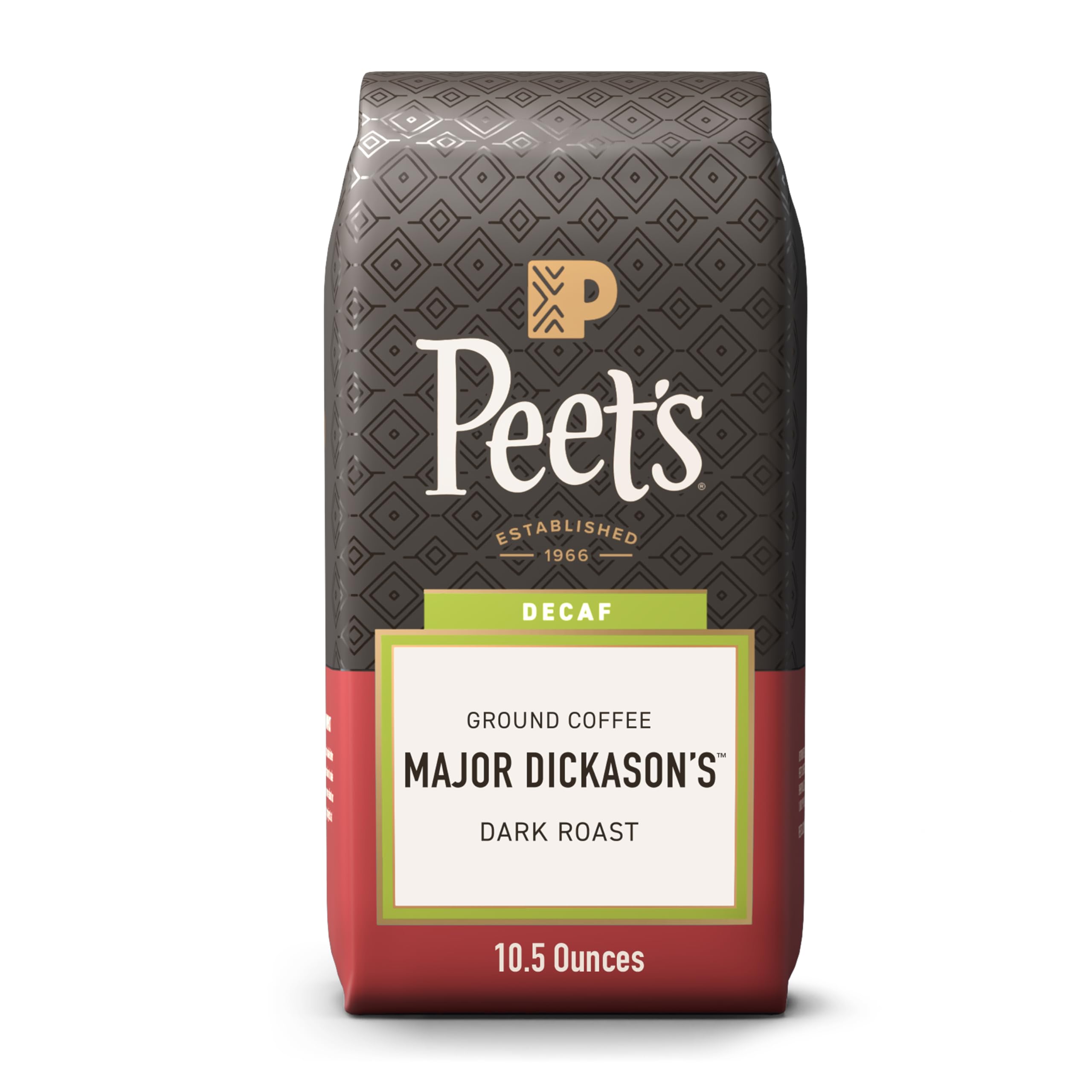 Peet's Decaf Major Dickason's bag showing bold, caffeine-free flavor