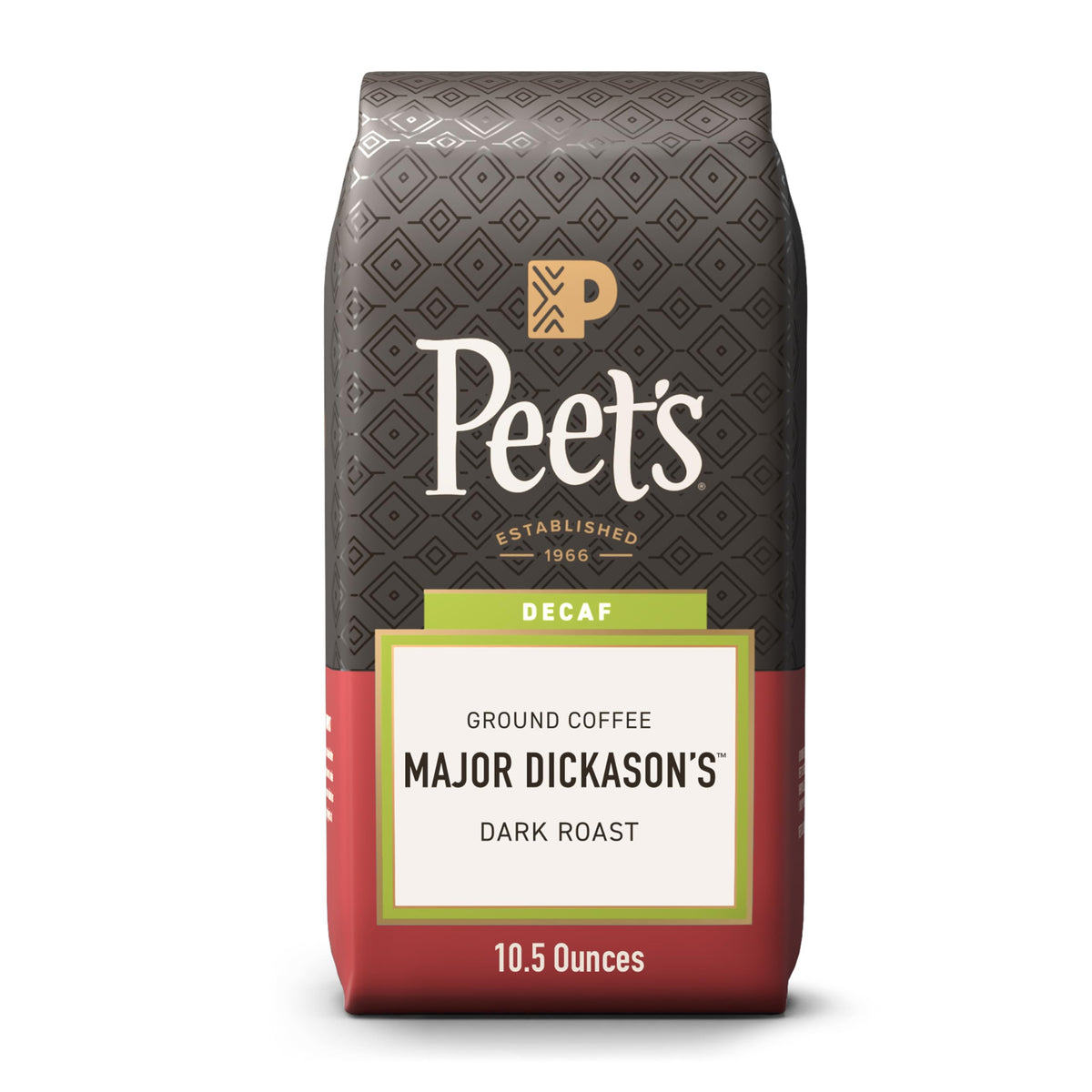 Peet's Decaf Major Dickason's bag showing bold, caffeine-free flavor