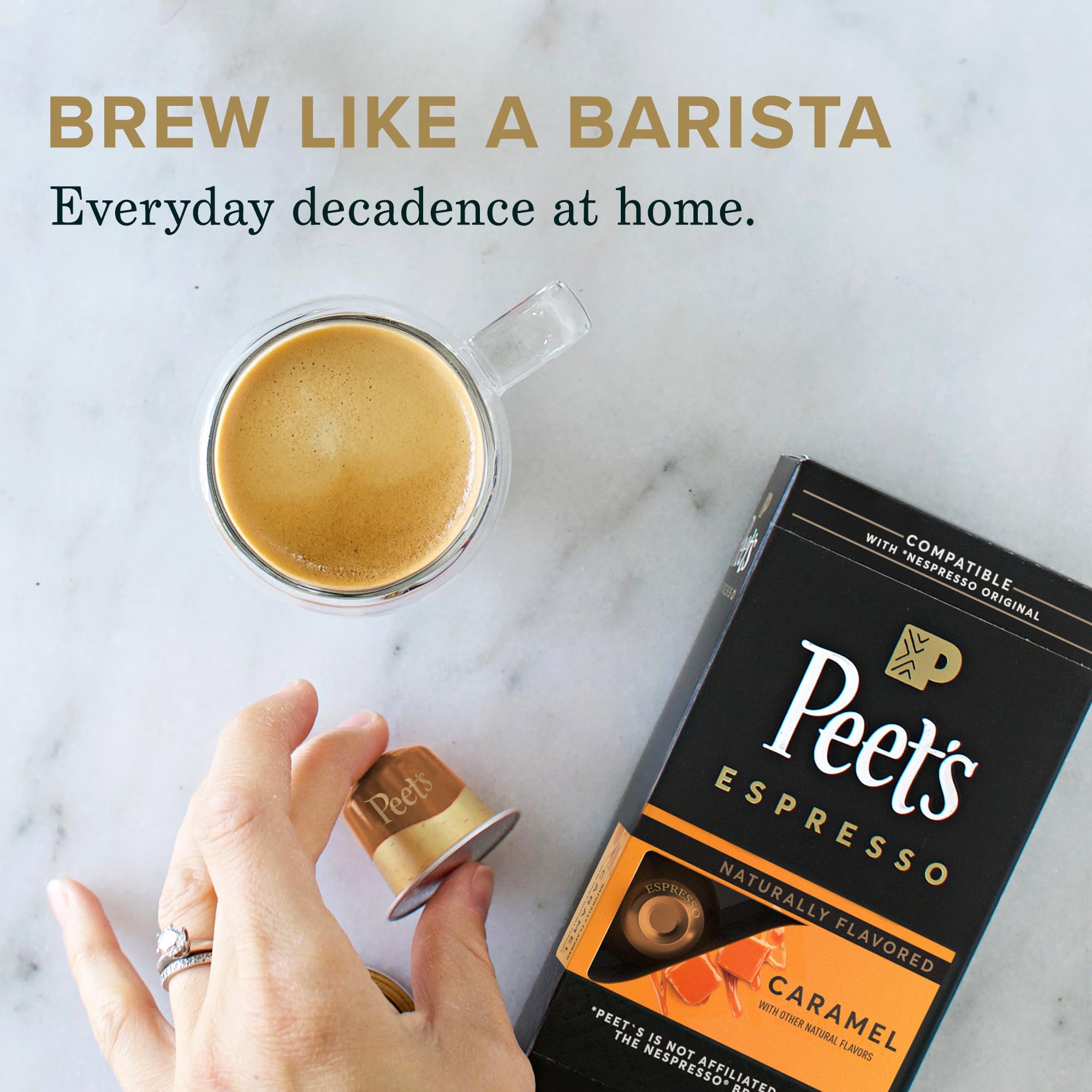 Peet's Espresso pour with creamy foam demonstrates smooth crema.