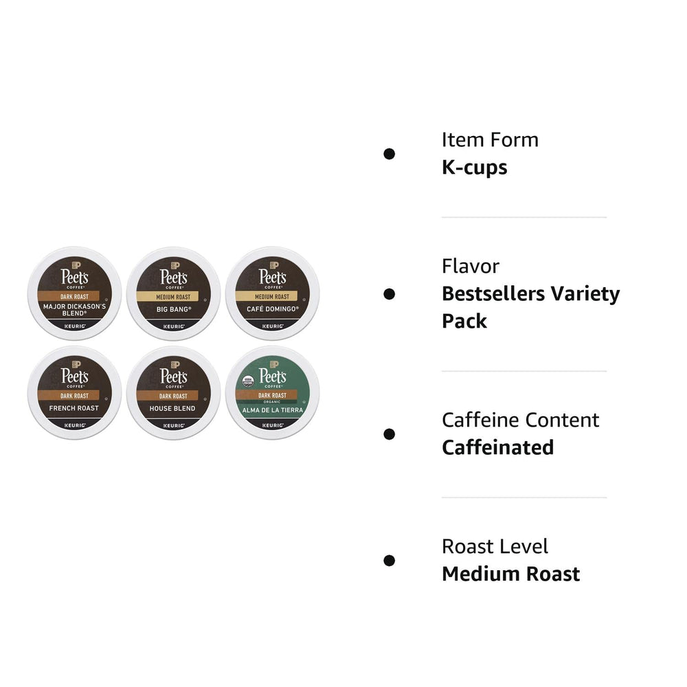 Peet's Keurig variety pack front view—60 pods across six blends for flexibility.