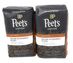 Peet's Major Dickason's Blend bag front showing whole beans for rich flavor.