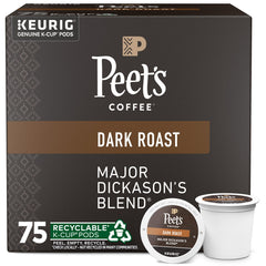 Peet's Major Dickason's Blend dark roast box front with premium K-Cups.