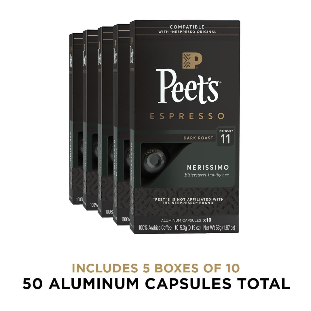 Peet's Nerissimo capsules closeup showcasing rich dark roast aroma.
