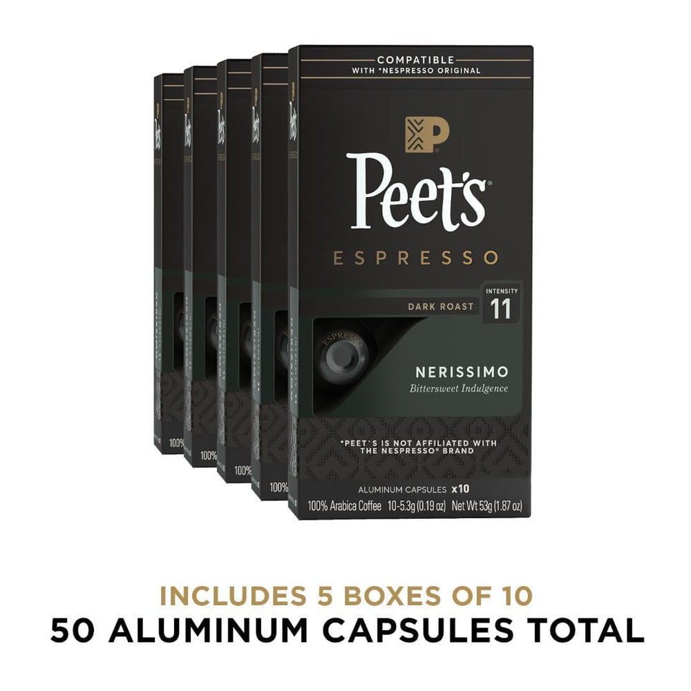 Peet's Nerissimo capsules closeup showcasing rich dark roast aroma.