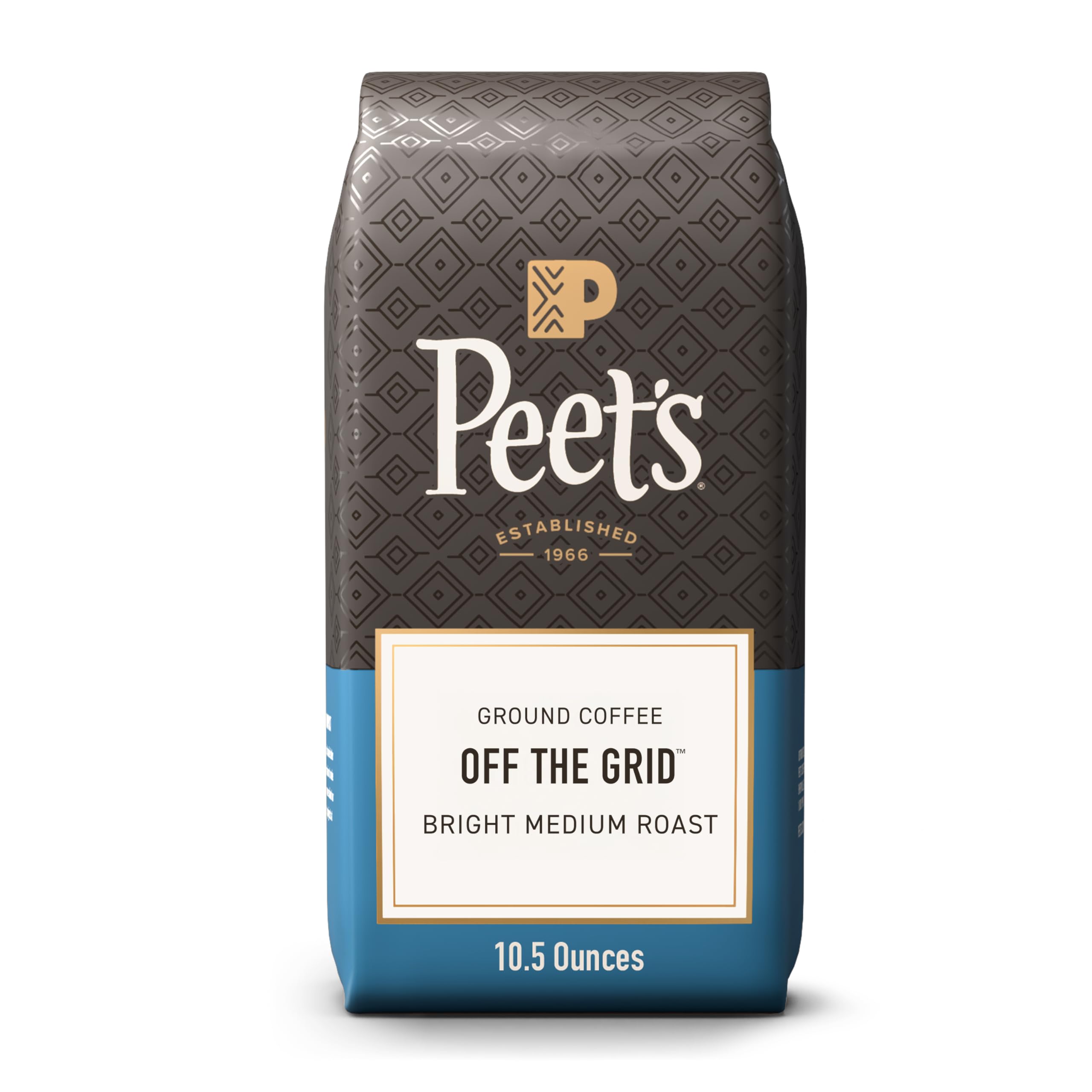 Peet's Off the Grid ground coffee bag front for daily brewing.