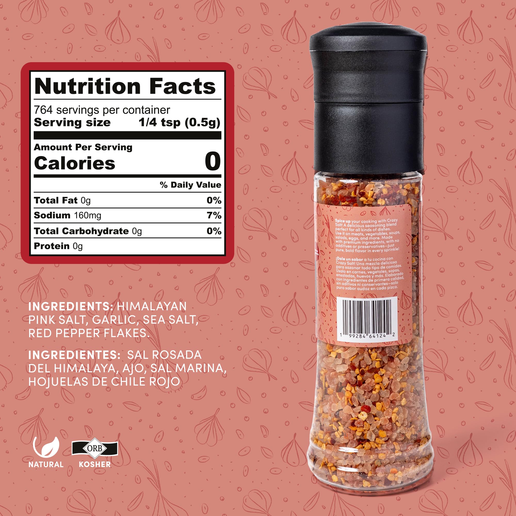 Peggy's Crazy Salt garlic flakes enhancing savory depth on proteins and vegetables.