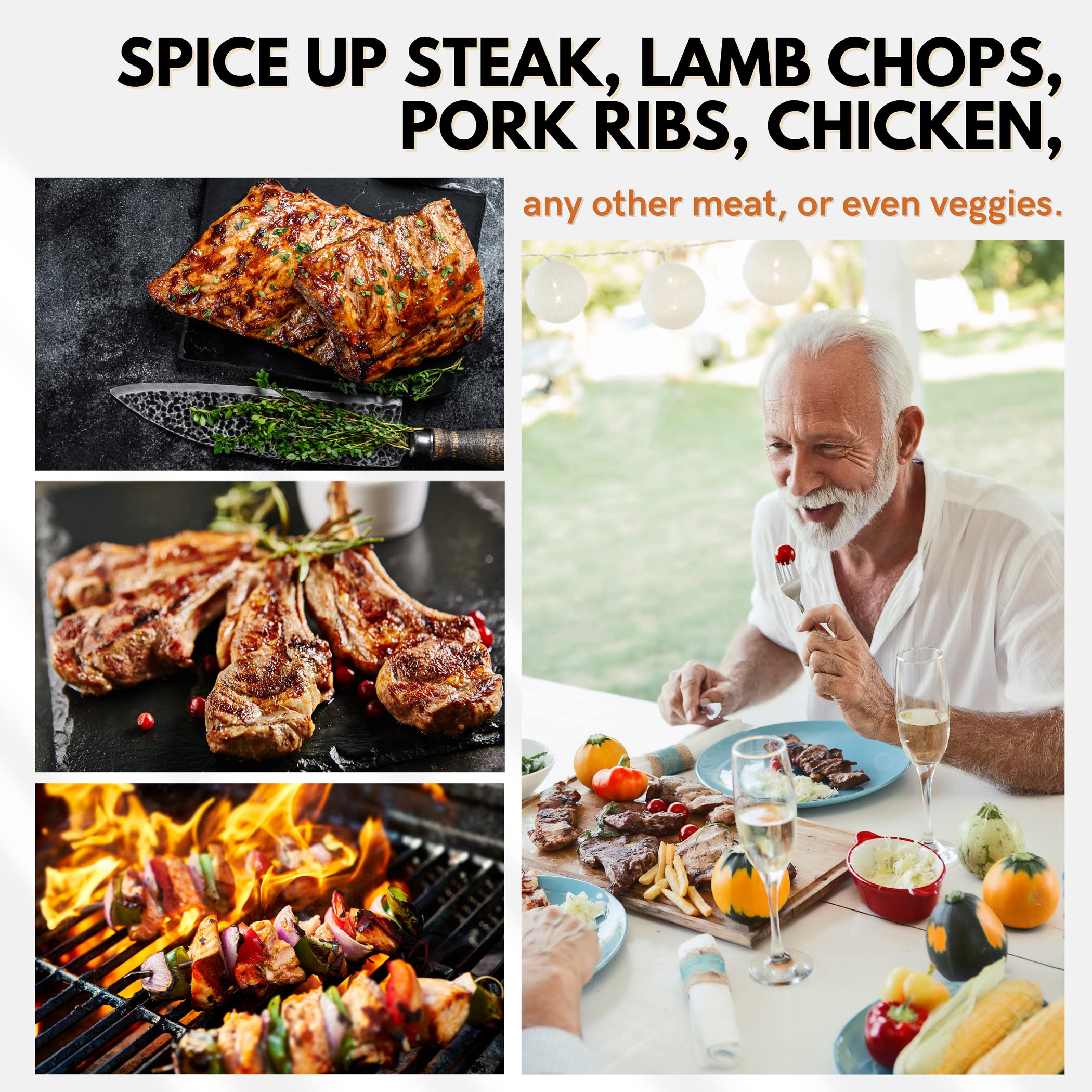 Peggy’s Food Master Grill Blend ready-to-grill meats with even seasoning.