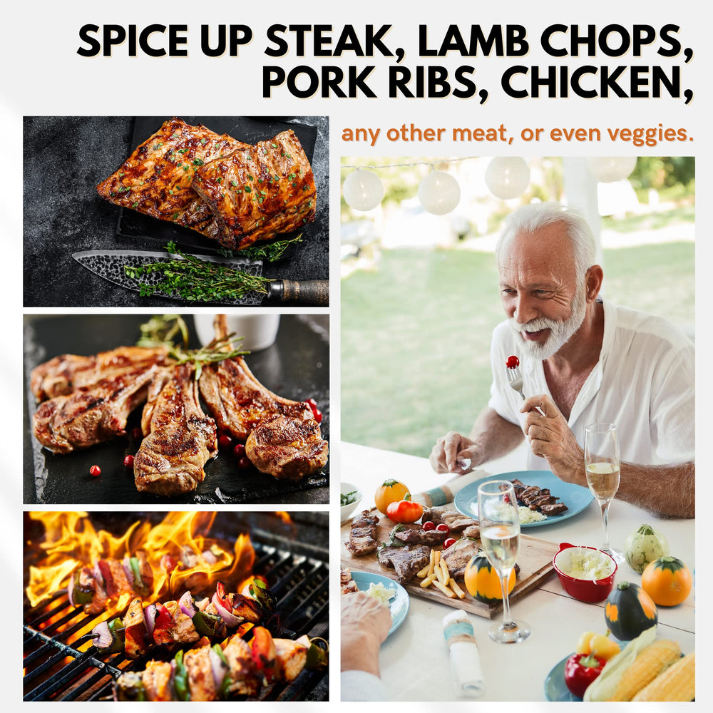 Peggy’s Food Master Grill Blend ready-to-grill meats with even seasoning.