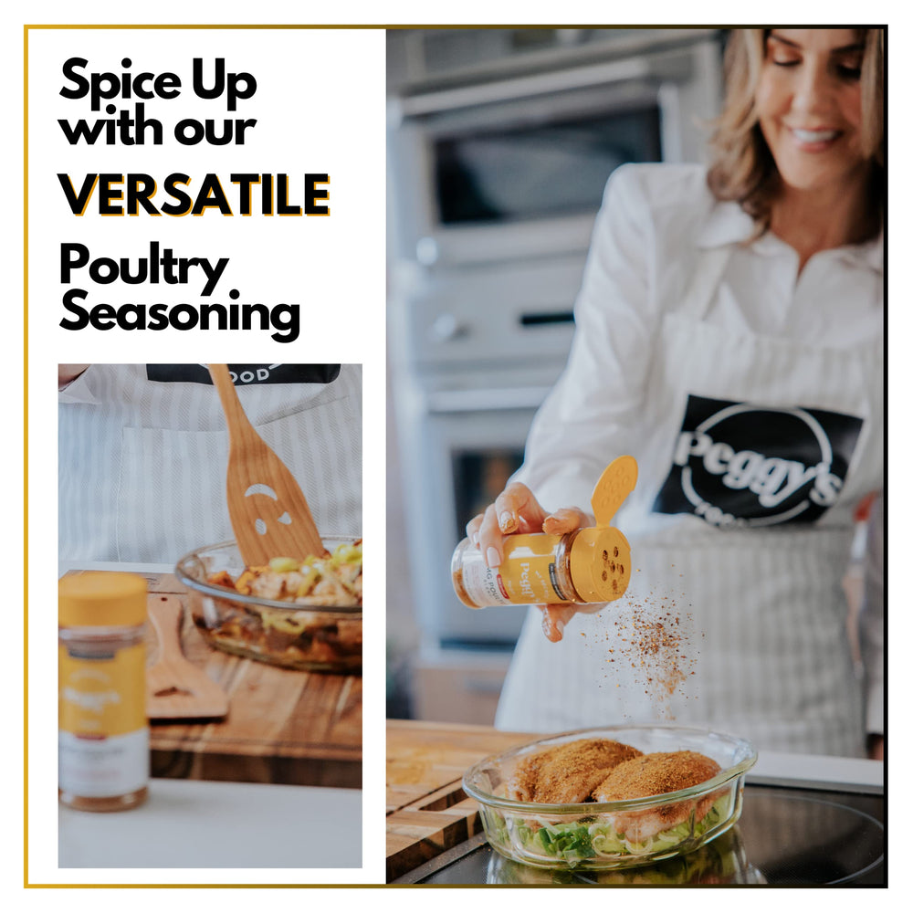 Peggy's OMG Poultry Seasoning Blend near the oven makes weeknight meals simple.