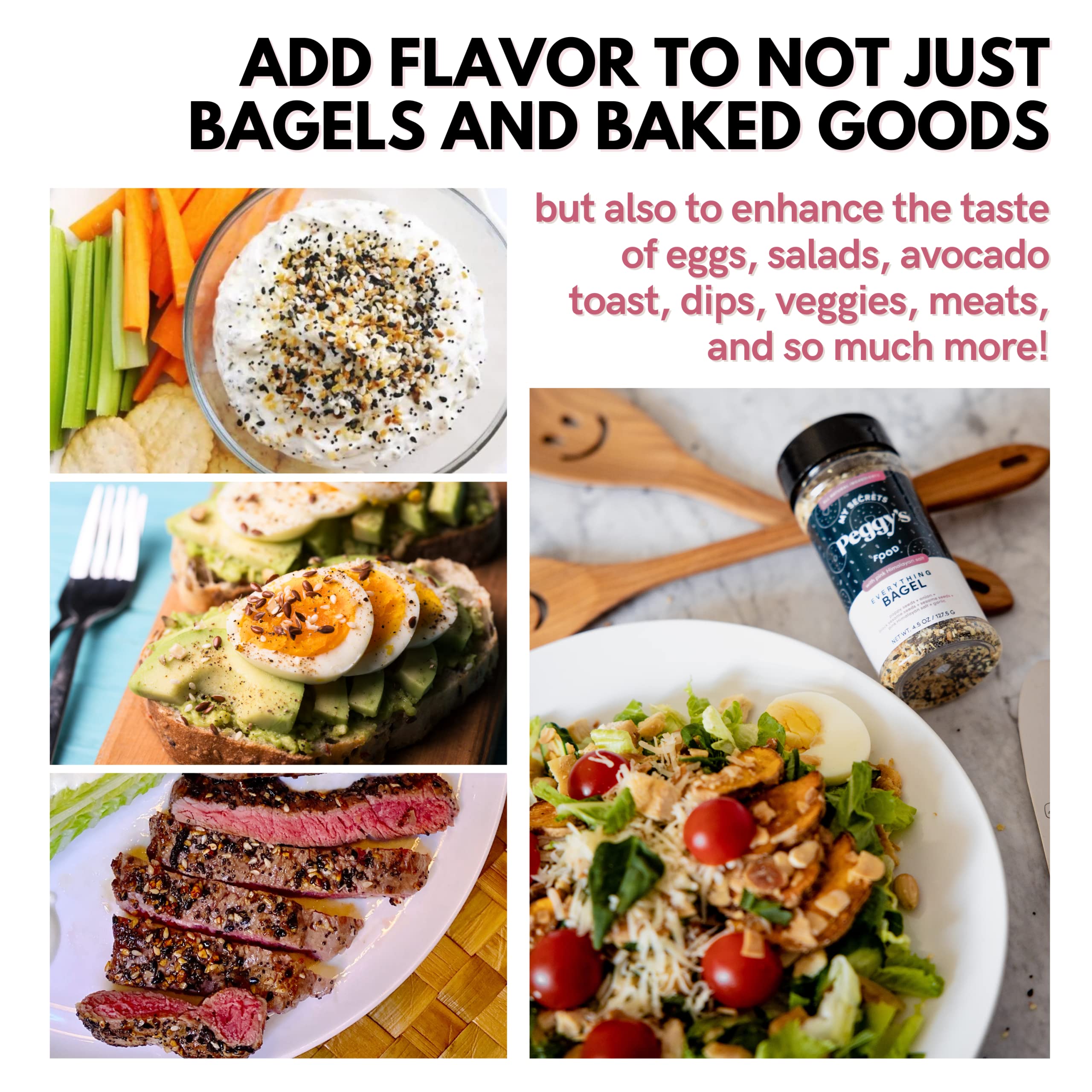 Peggy's Everything Bagel Seasoning enhances dips with savory aroma and flavor.