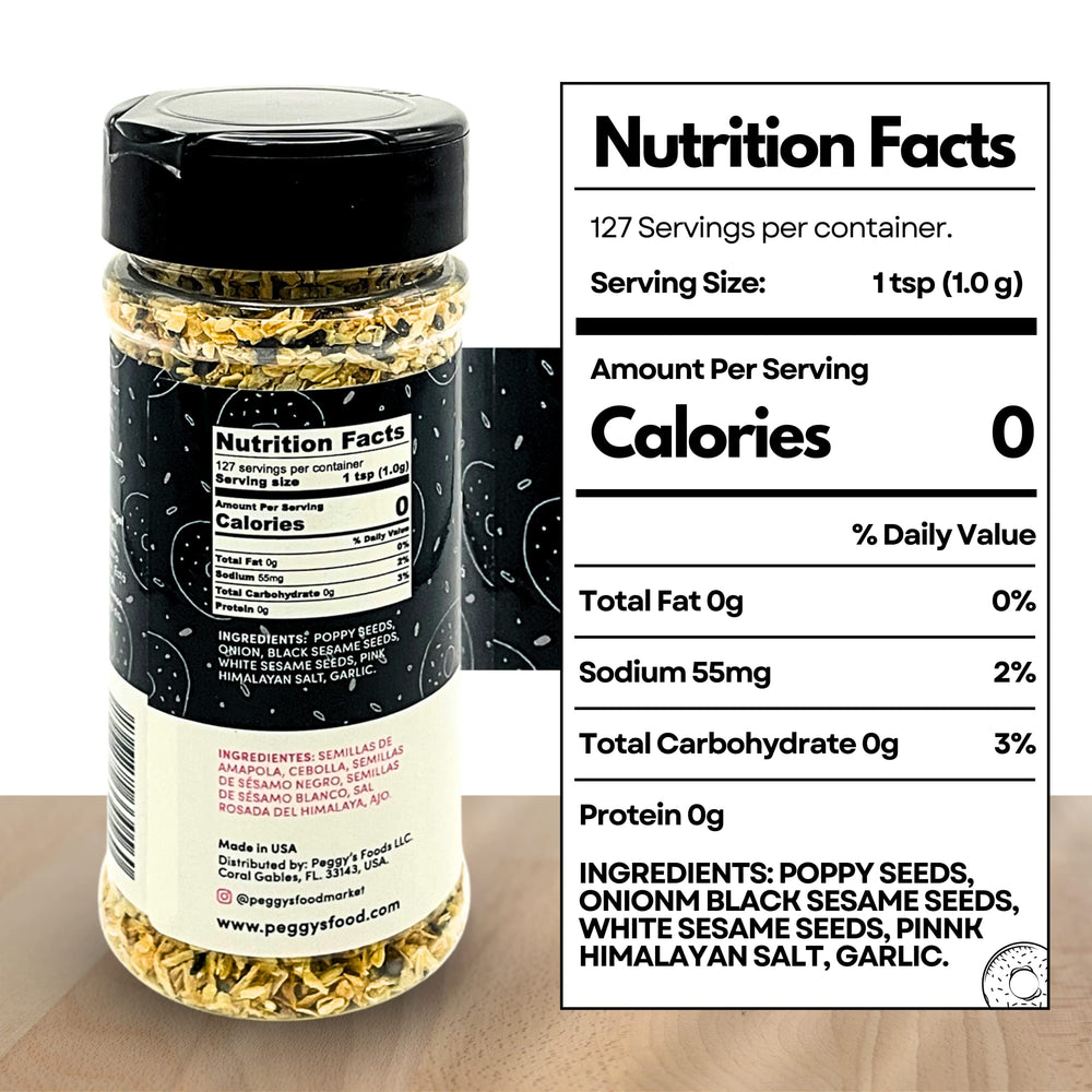 Peggy's Everything Bagel Seasoning sprinkled on eggs for a savory breakfast boost.