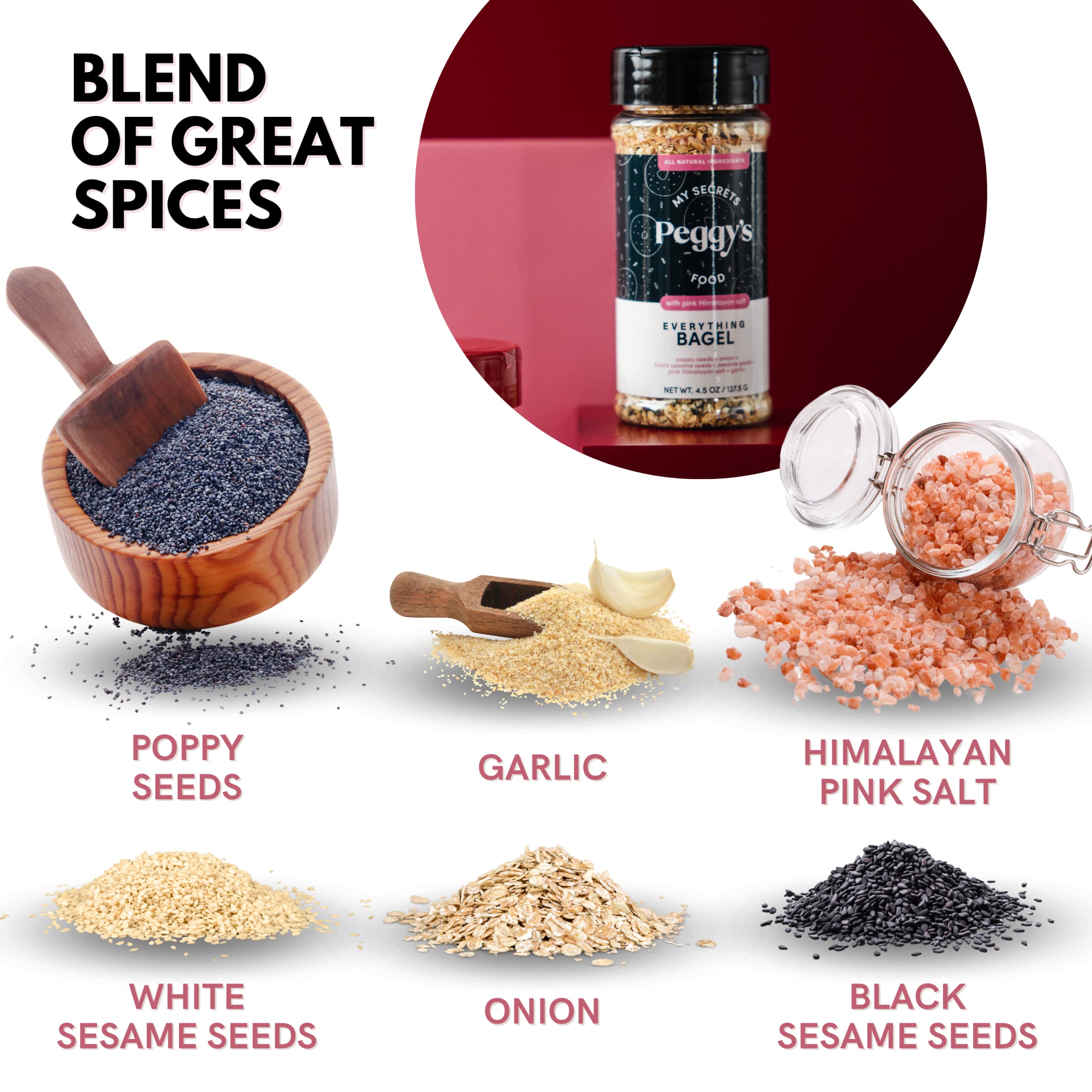 Peggy's Everything Bagel Seasoning shown in a salad bowl for added crunch.