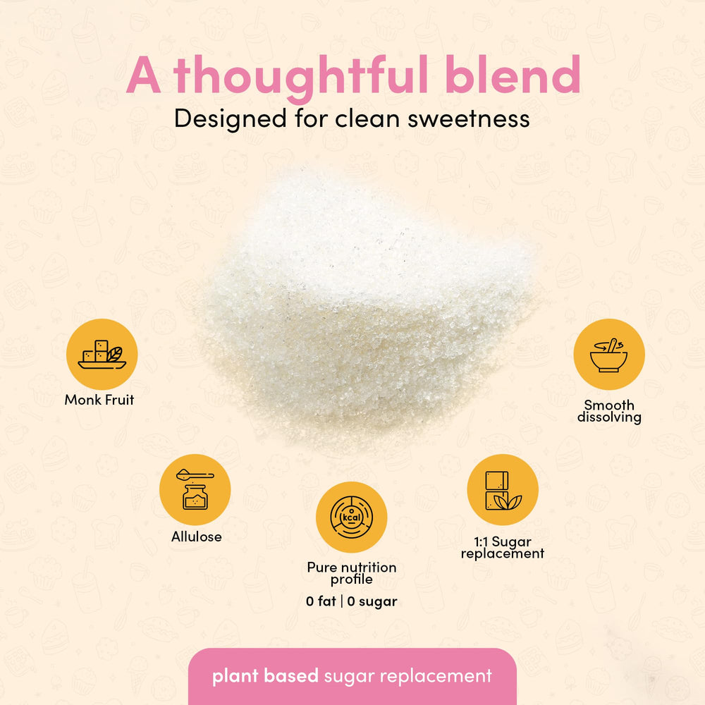 Peggy's Sweetener in a glass with a refreshing zero-calorie drink