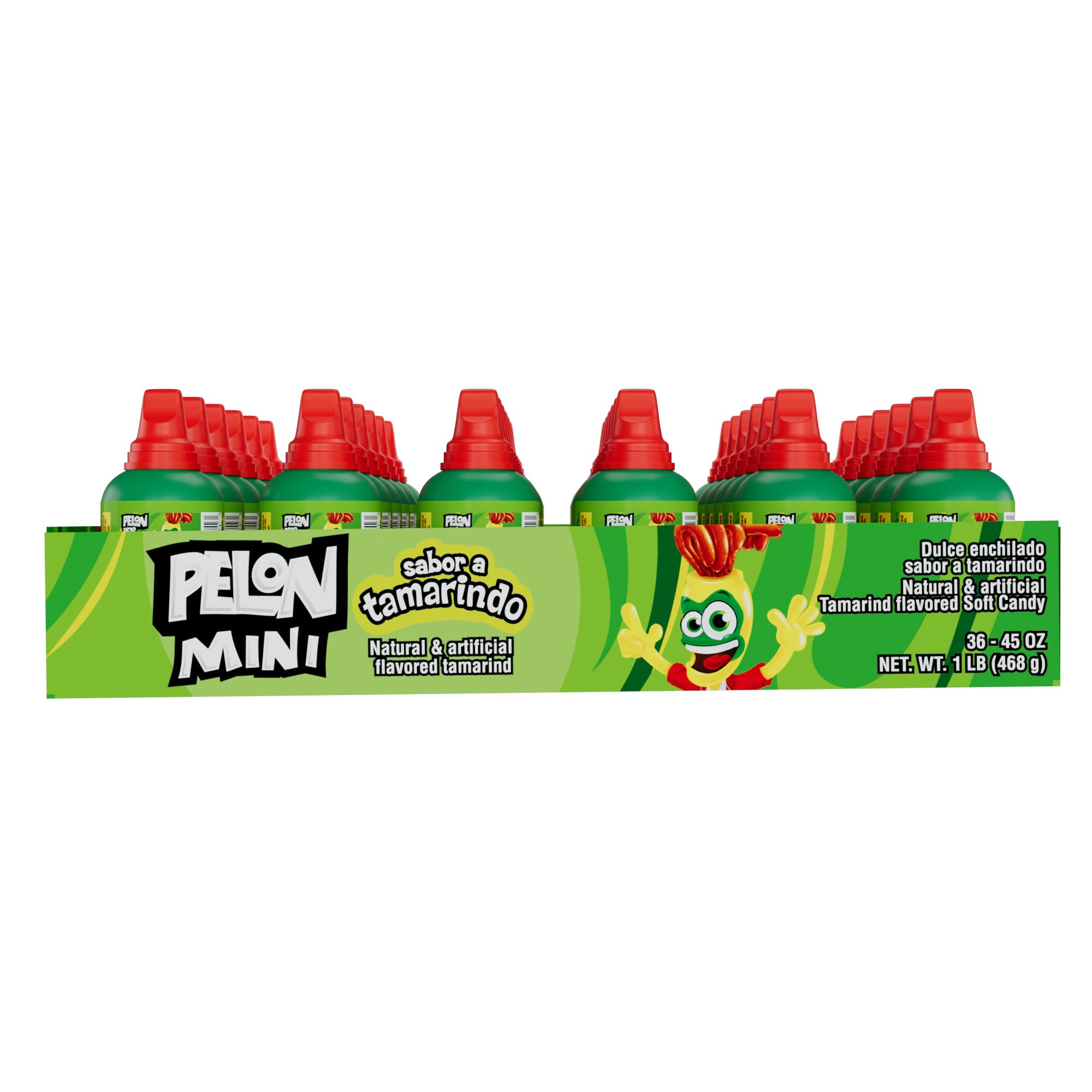 36-count Pelon Pelo Rico tamarind candy tray on display.
