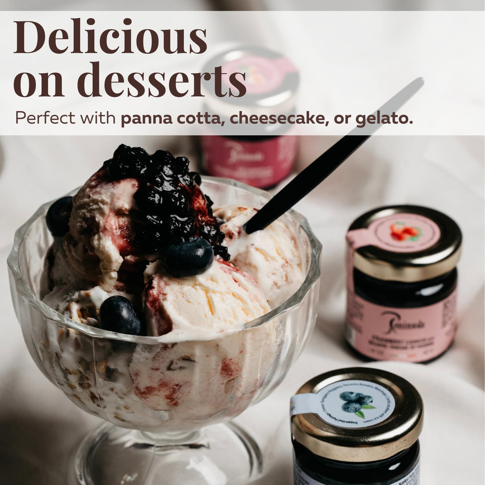 Peninsola dessert plate with compote swirl and creamy texture.