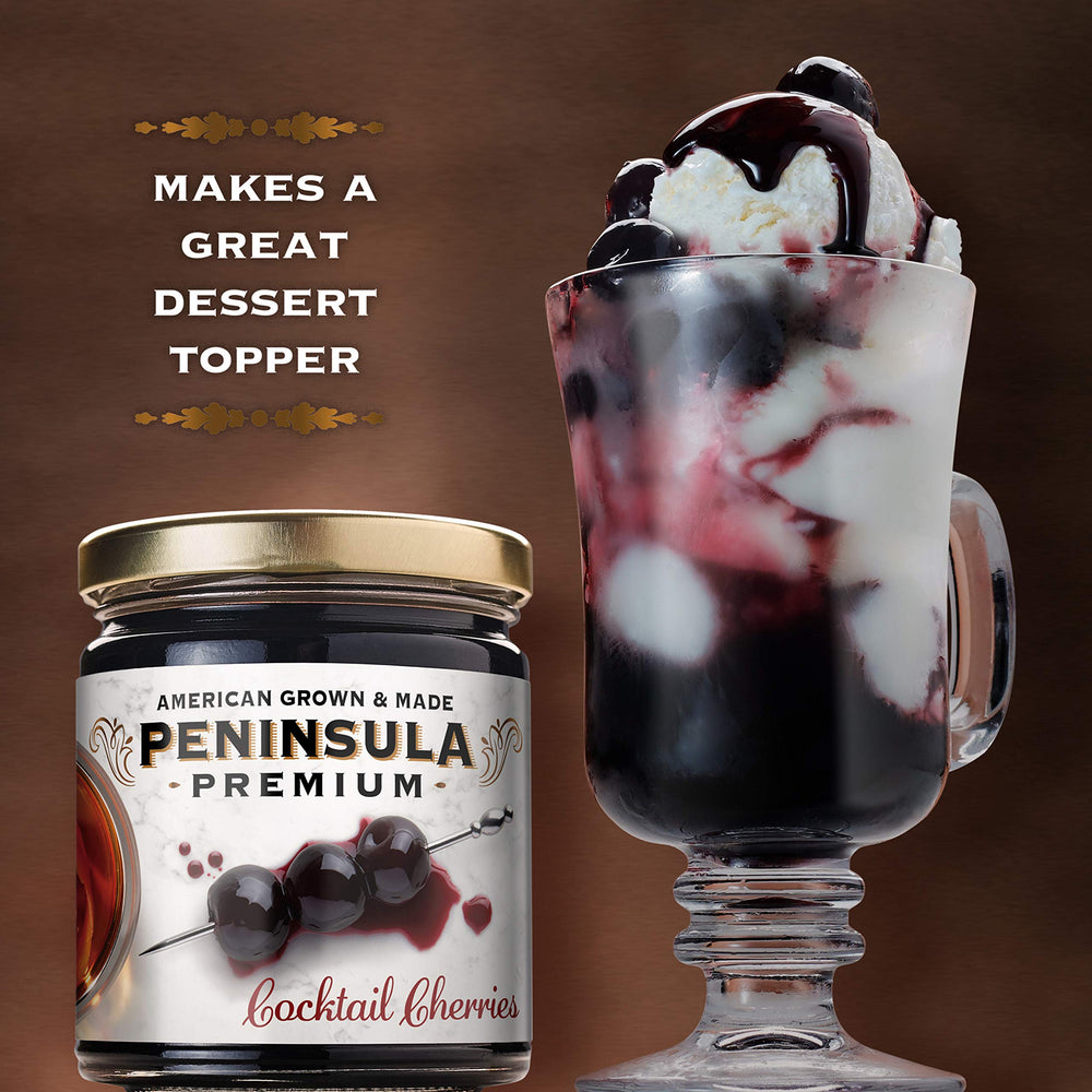 Manhattan with Peninsula Premium Cocktail Cherries adding a crisp fruit-forward twist.