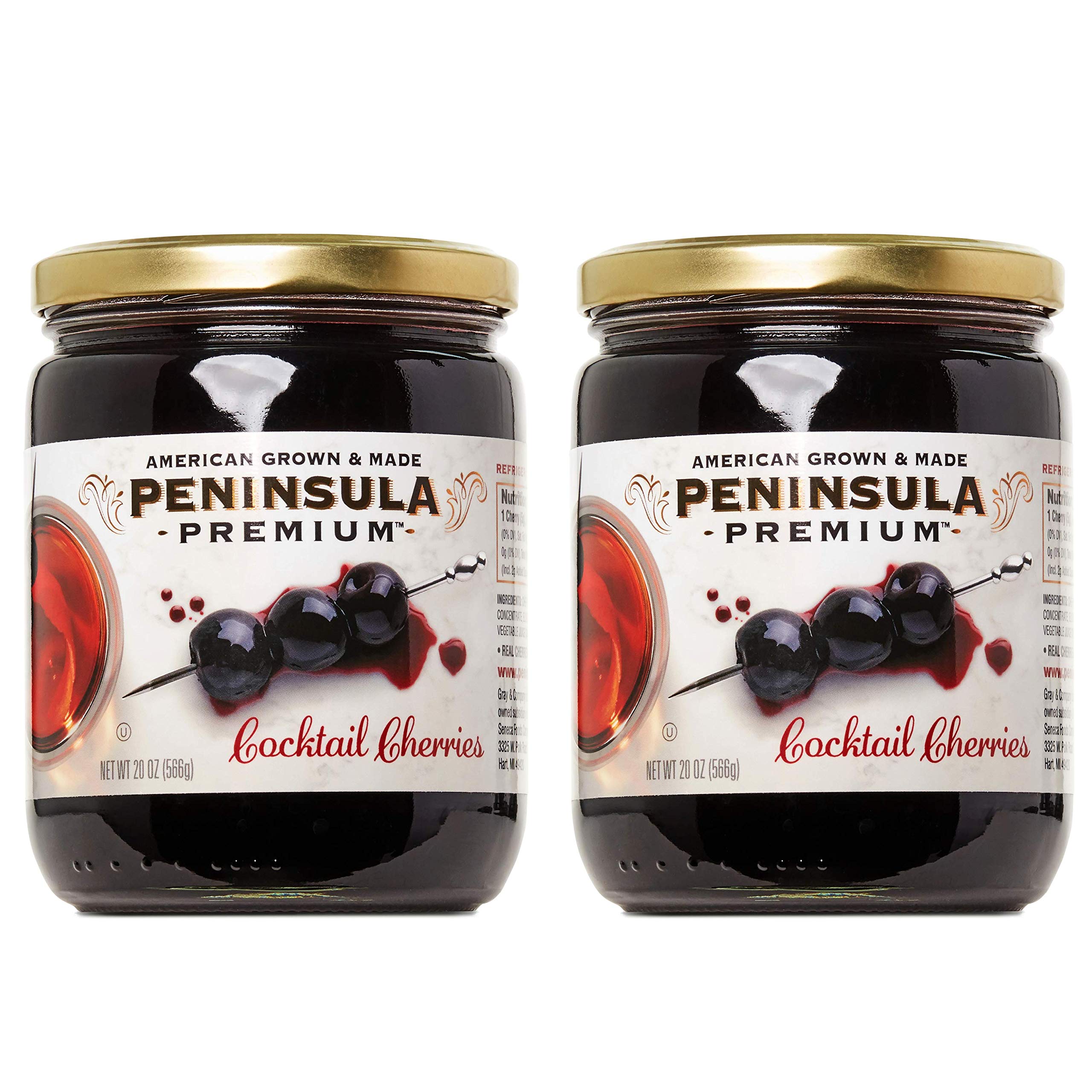 Peninsula Premium Cocktail Cherries two-pack packaging, ideal for premium cocktails and desserts.