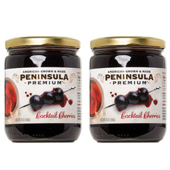 Peninsula Premium Cocktail Cherries two-pack packaging, ideal for premium cocktails and desserts.