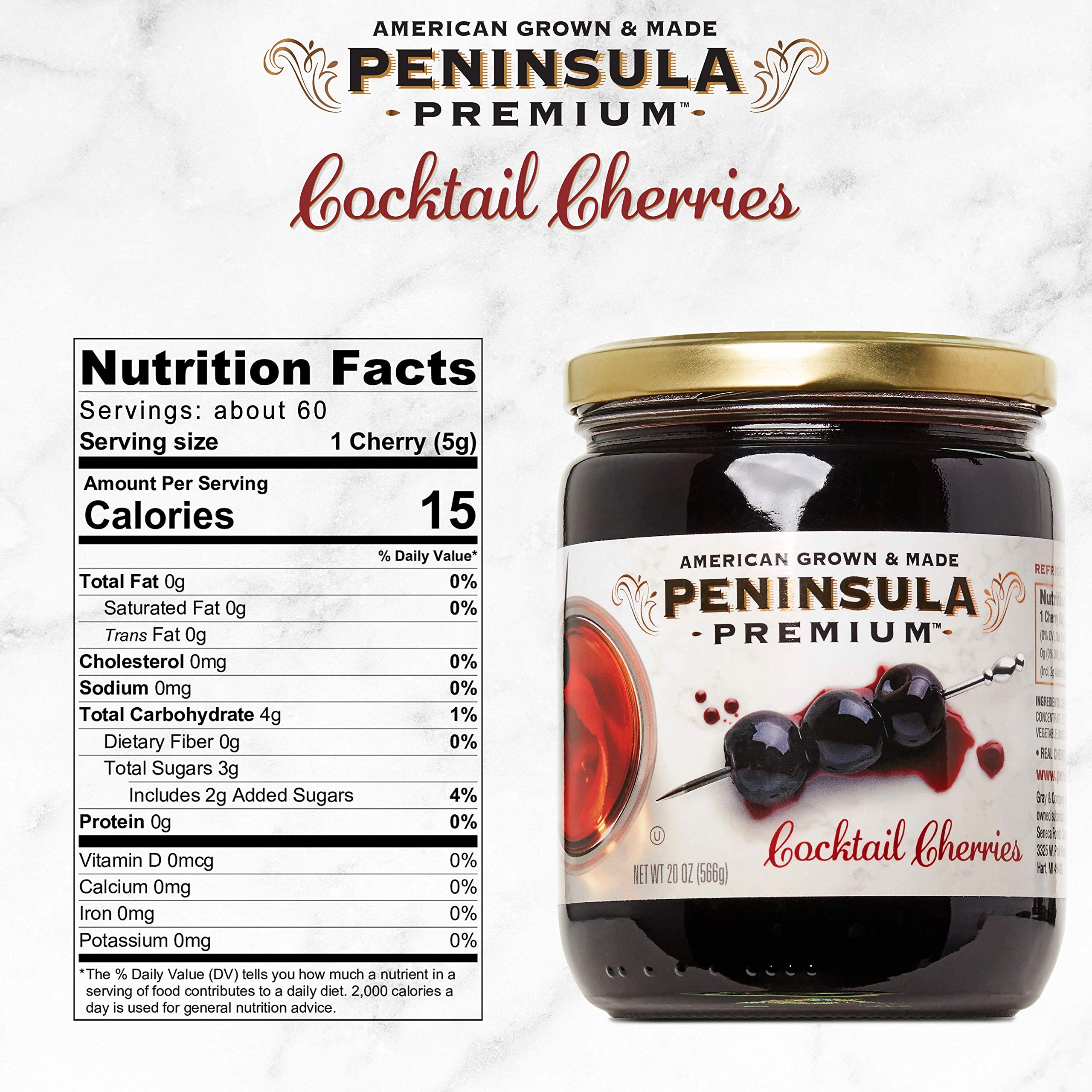 Peninsula Premium Cocktail Cherries silky syrup close-up for dessert toppings.
