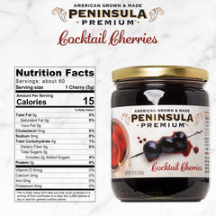 Peninsula Premium Cocktail Cherries silky syrup close-up for dessert toppings.
