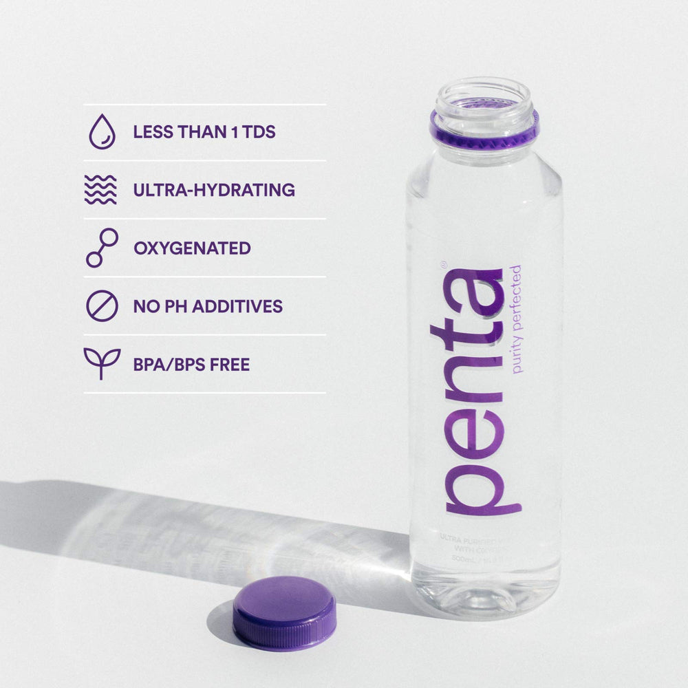 Penta 24-Pack display on shelf showing convenient multi-bottle hydration.