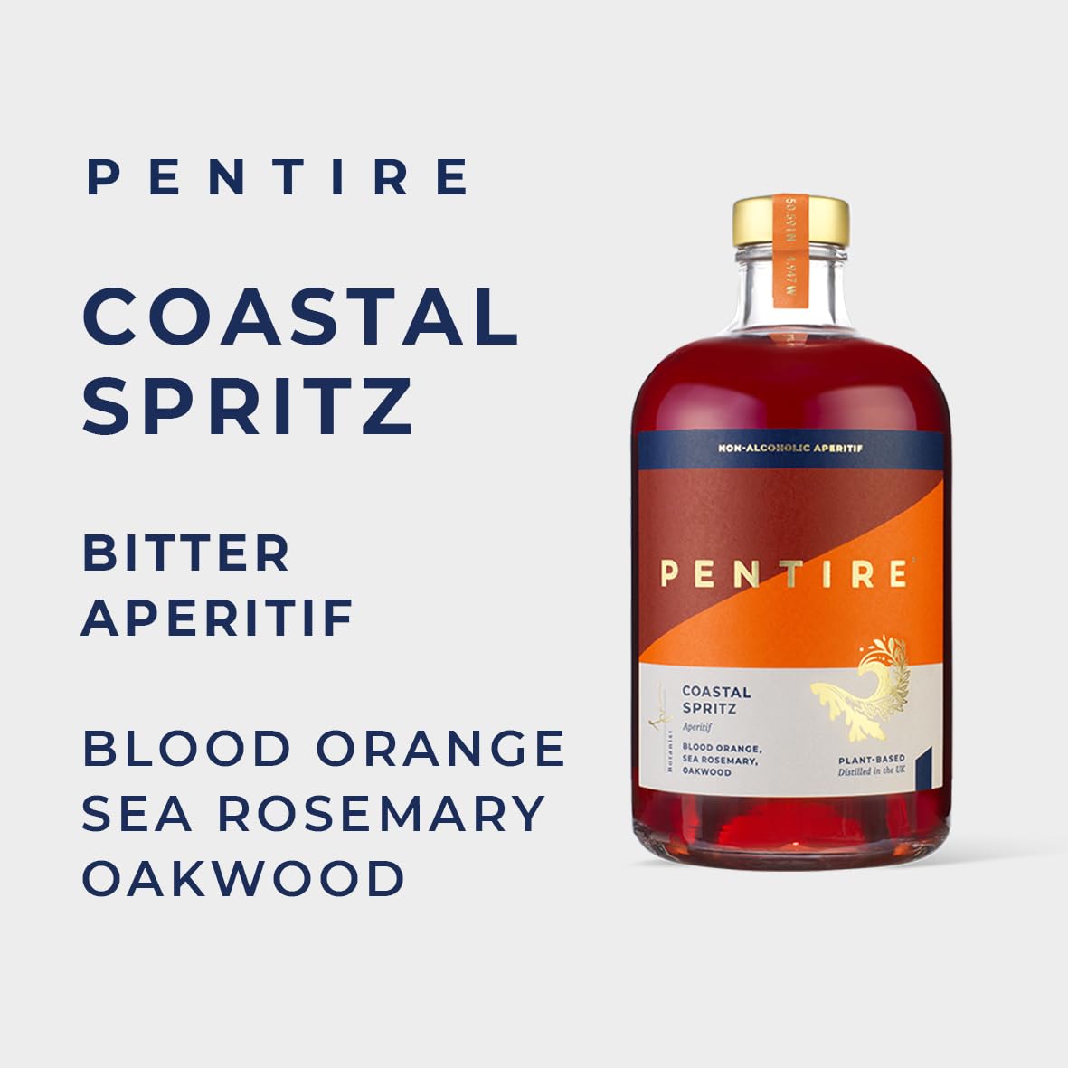 Blood orange glass with Pentire Coastal Spritz, refreshing non-alcoholic aperitif.