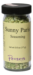 Penzeys Sunny Paris Seasoning jar front label highlights the salt-free herb blend.