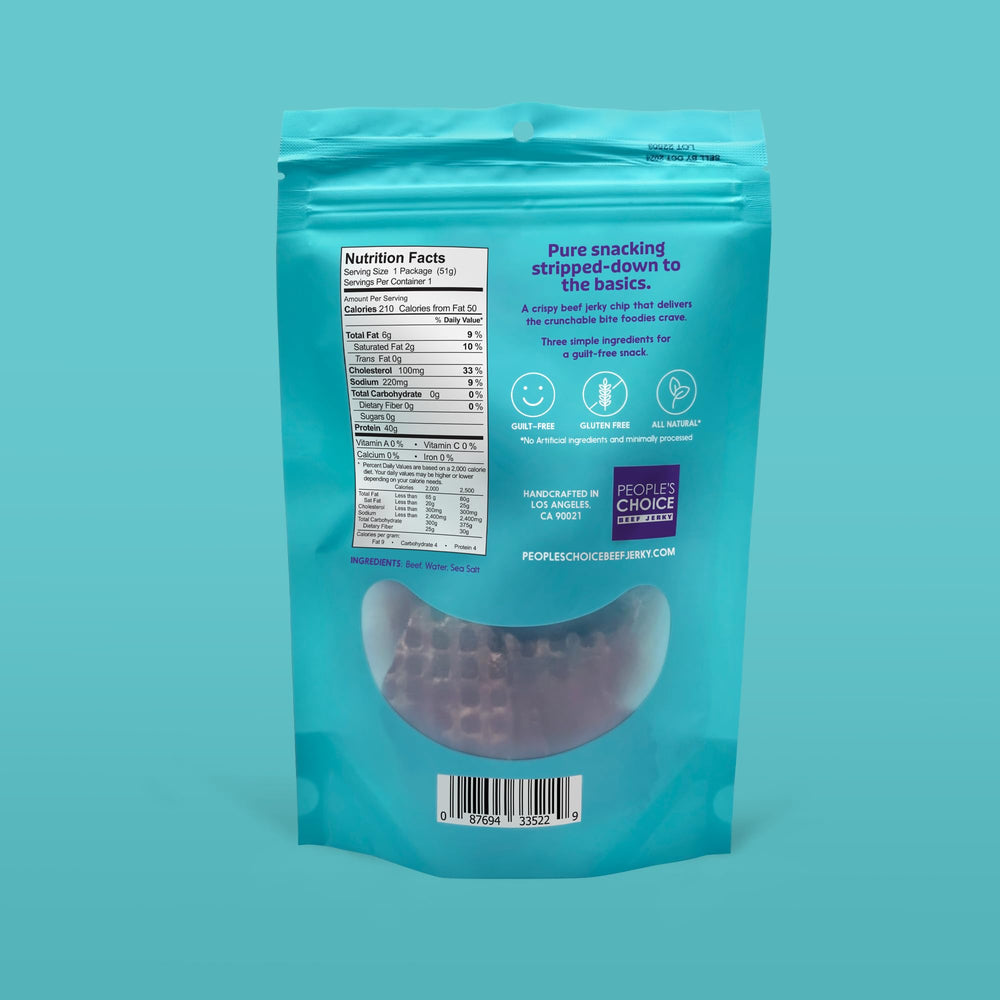 People's Choice Beef Jerky Naked Crisps show minimal ingredients with bold beef taste.
