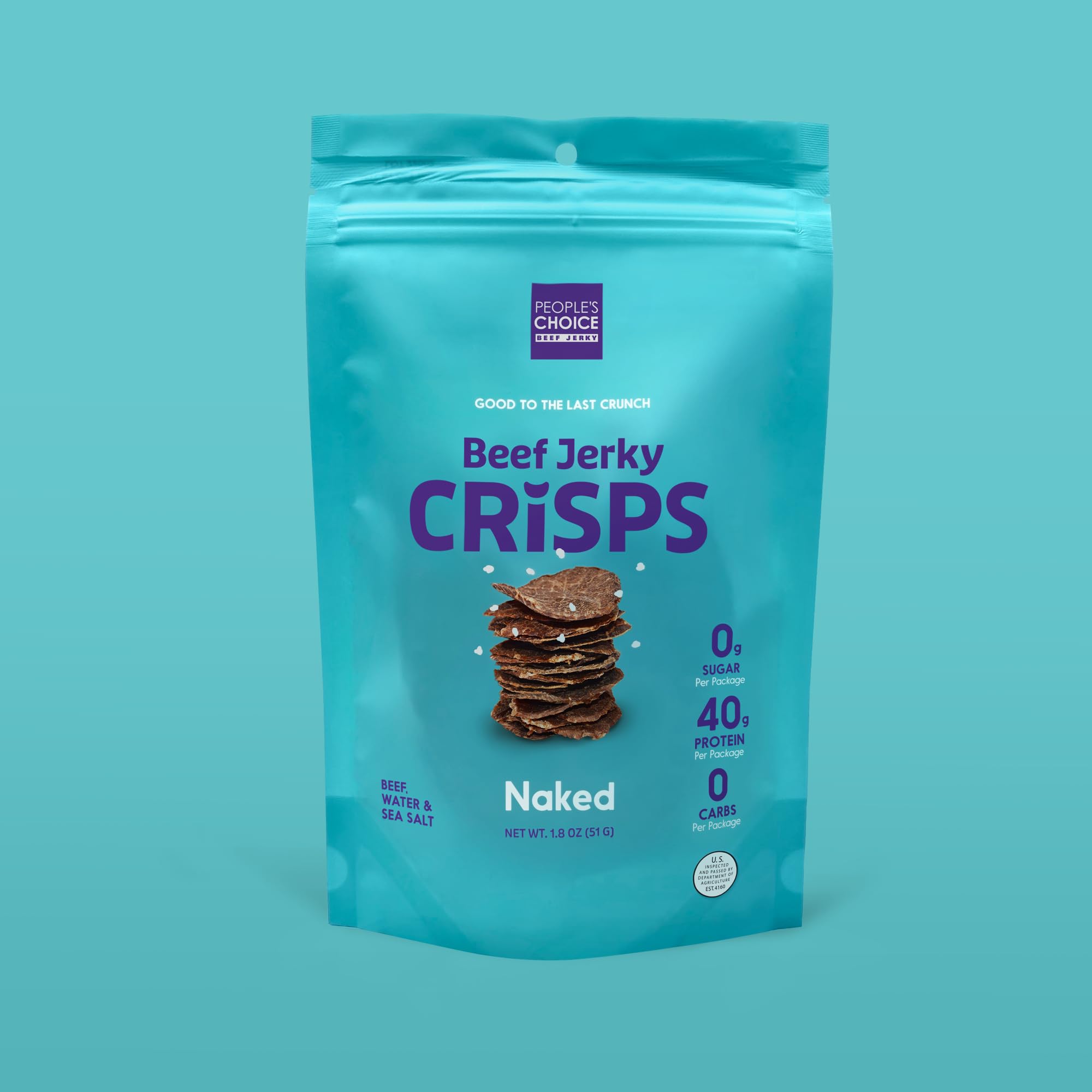 People's Choice Beef Jerky Naked Resealable pouch keeps crisps fresh between bites.