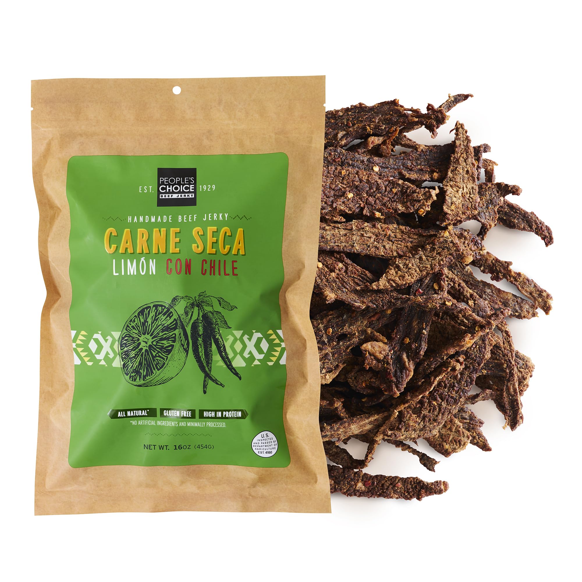 People's Choice Beef Jerky Lime Chile close-up highlighting bold citrus heat for a tasty snack