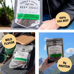 People's Choice Beef Jerky packs neatly for hiking, camping, and road trips.