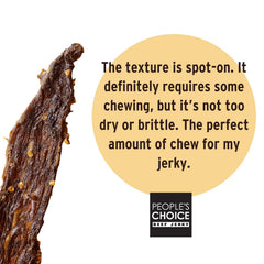 People's Choice Beef Jerky slices reveal protein-packed texture for active days.