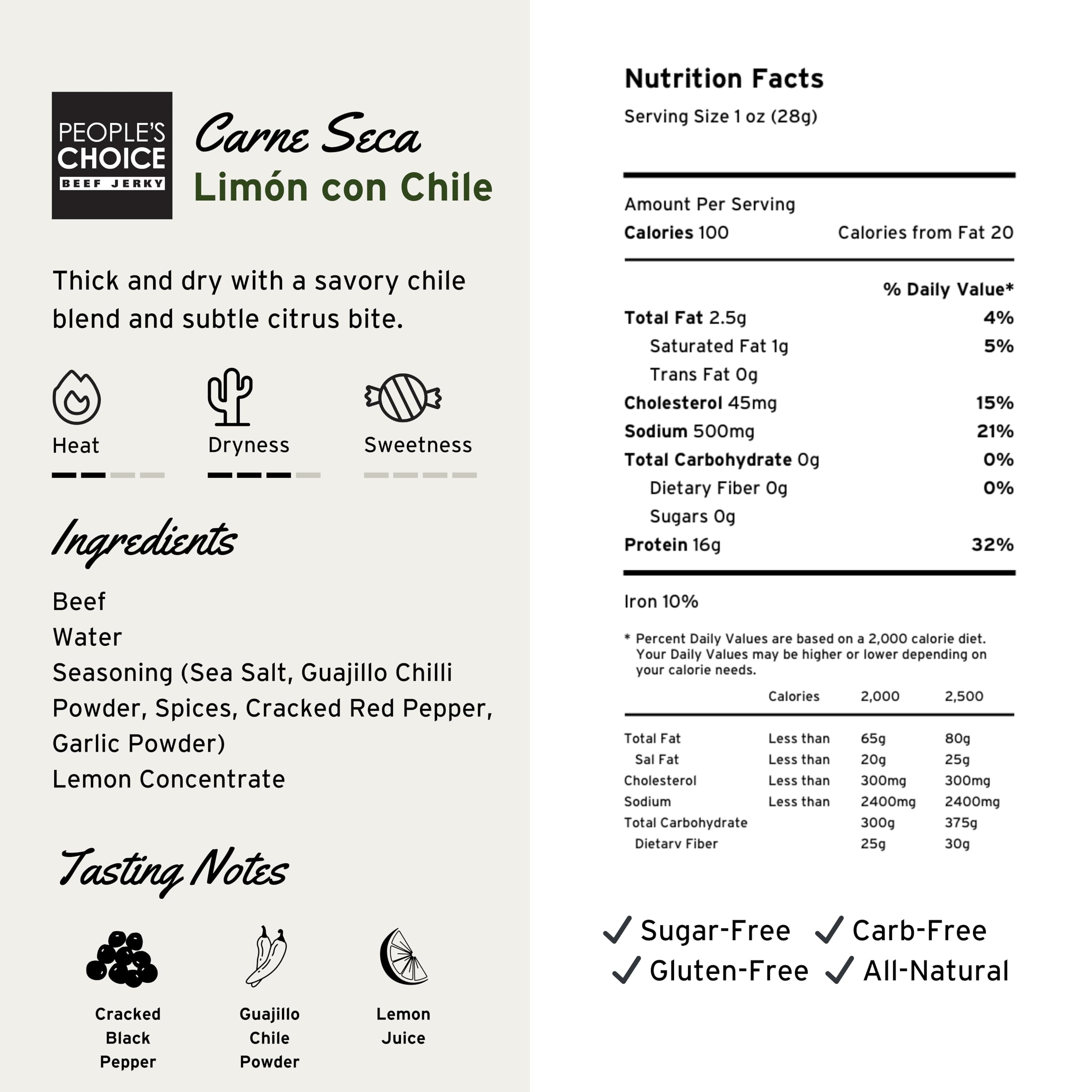 People's Choice Beef Jerky thick sliced beef captures lime and chile flavor for snack lovers