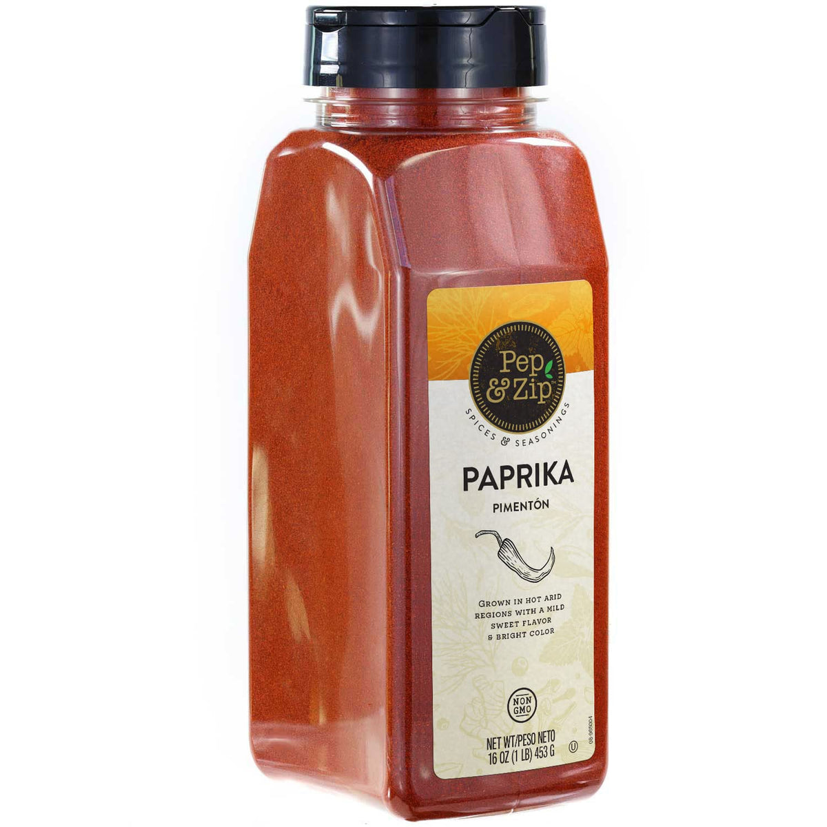 Pep and Zip ground sweet paprika bottle with flip-top cap for easy seasoning