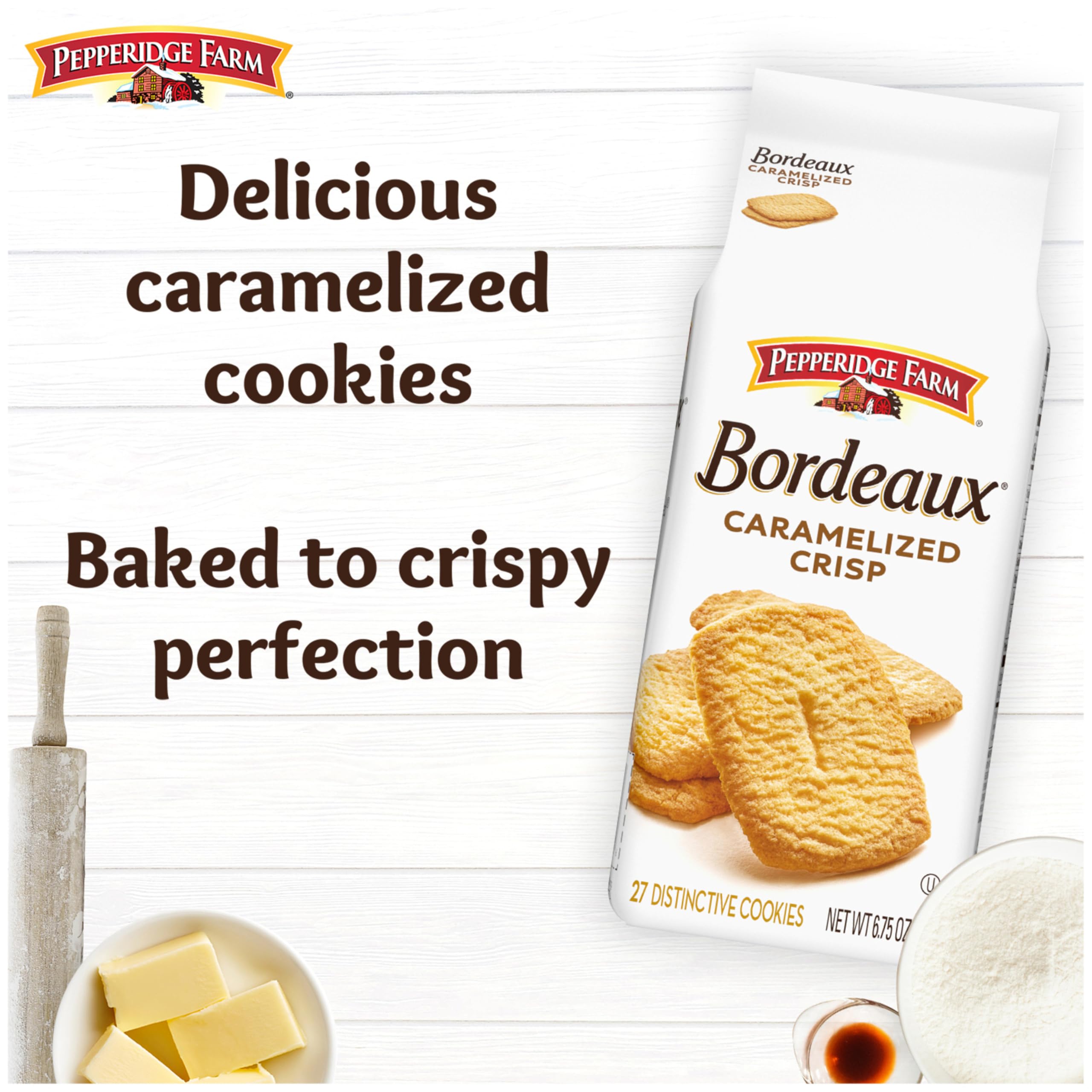 Open Pepperidge Farm Bordeaux Caramelized Crisp Cookies bag