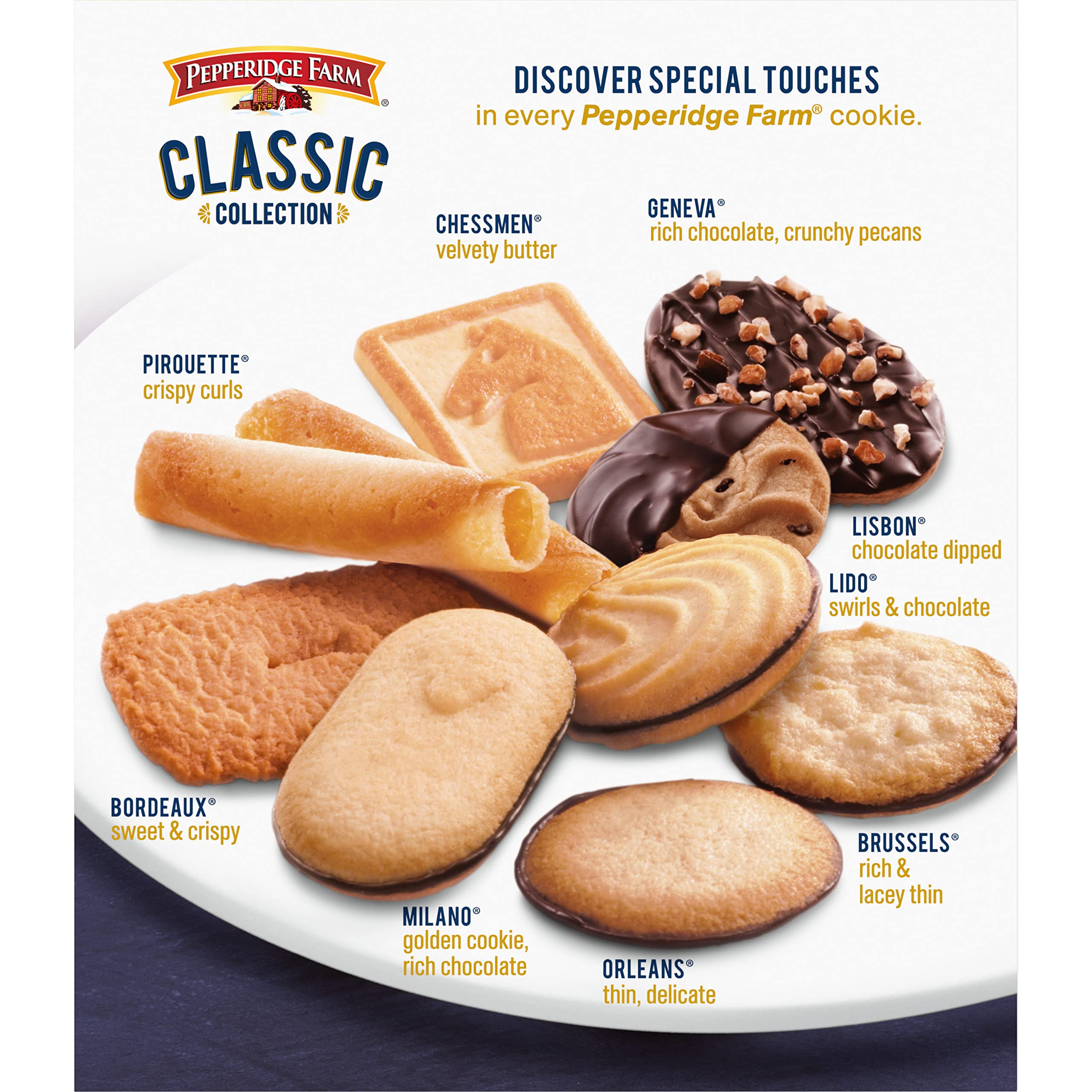 Pepperidge Farm Bordeaux cookies, rich crunch suitable for entertaining guests.